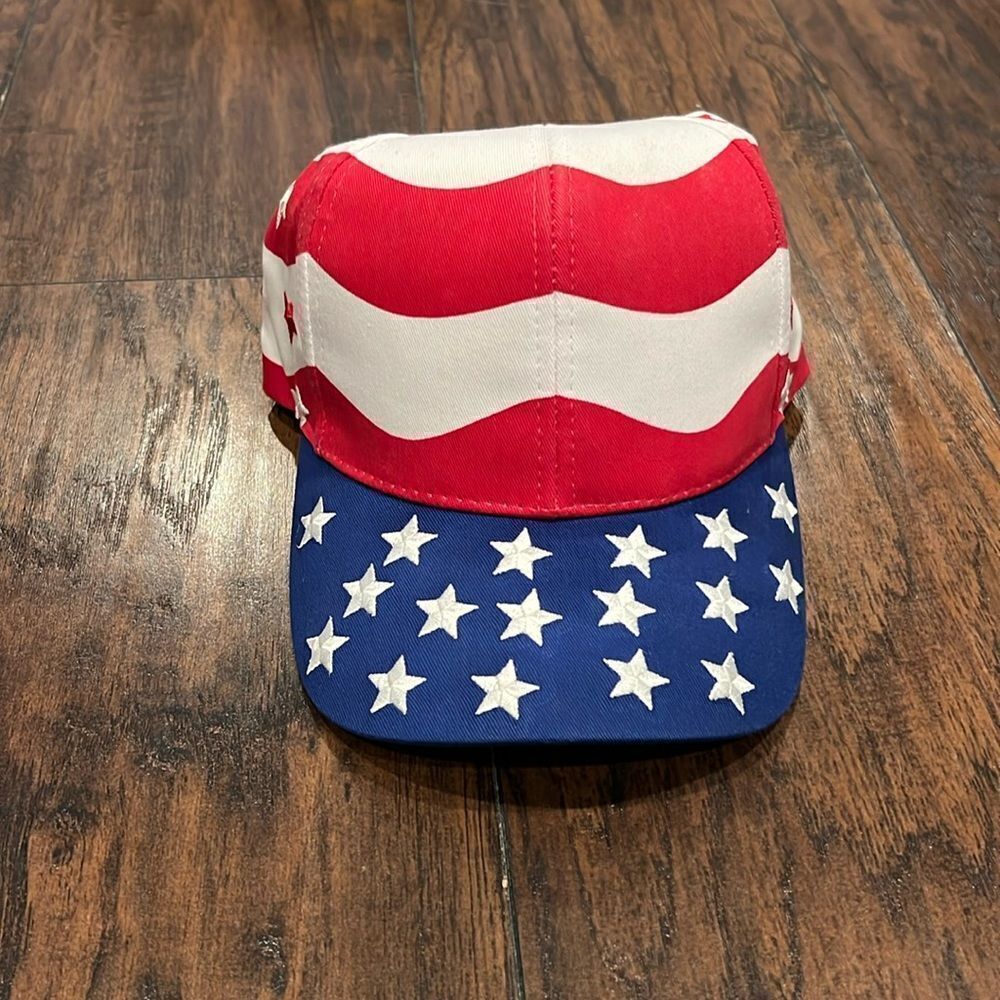 Nissin USA American Flag Hat Embroidered Stars Stripes Strapback Cap 90s‎ VTG
